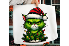 Green Angry Christmas Cat PNG, Merry Christmas Sublimation Product Image 3