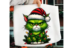 Green Angry Christmas Cat PNG, Merry Christmas Sublimation Product Image 3