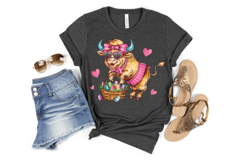 Cute Easter Highland Cow Clipart, Happy Easter Sublimation Product Image 1