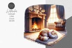 Happy cat clipart, Fireplace clipart, Animals sublimation Product Image 1