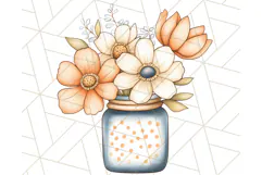 Flowers in Glass Jars PNG, Rustic Floral Watercolor Clipart Product Image 3