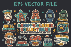 Father's Day 2026 Retro Cartoon Sticker Clipart Set Product Image 1