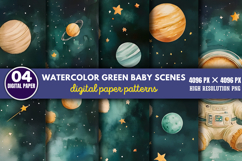 Watercolor Green Baby Scenes Paper Bundle PNG Product Image 8