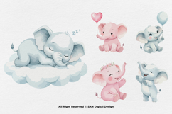 15 Bundle Watercolor Elephant Baby Blue and Pink Fun Animal Product Image 7