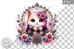 Cat With Flowers Sublimation - Clipart PNG Design Product Image 1