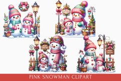 Pink Snowman Clipart, Cute Pink snowman sublimation Product Image 1