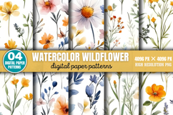 Watercolor Wildflower Digital Background Paper Bundle PNG Product Image 8