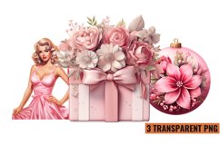 Watercolor Vintage Pin Up Christmas Girl Clipart , PNG Product Image 1