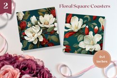 Floral Square Coaster Designs, Magnolia Sublimation PNG Product Image 1