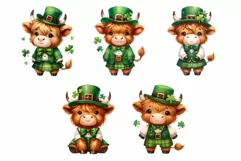 Highland Cow in St.Patrick Costume watercolor clipart Product Image 7