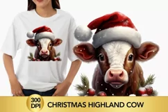 Watercolor Christmas Highland Cow, Cow Sublimation Product Image 1