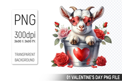 Valentine&#039;s Goat in Bucket, Animal Graphic For Crafts Product Image 1