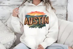 Austin Texas PNG, Vintage Longhorn City Skyline Sublimation Product Image 7