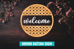 Round Rattan Welcome Sign with Laser Cut, Rustic Boho Sign Product Image 1