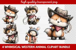 4 Whimsical Western Animal Clipart | Cute Cowboy Animals PNG Product Image 1