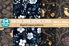 Vintage Dark Gothic Floral Digital Paper Background PNG Product Image 1