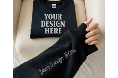 Gildan 18000 Black Sleeve Sweatshirt Mockup | Cozy Crewneck Product Image 1