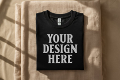 Gildan 64000 Black Folded T-Shirt Mockup | Flat Lay Unisex Product Image 1