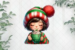Girl Enjoy Hot Drink Clipart Product Image 1
