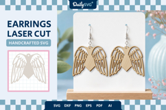 Angel Wing Heart Earrings Laser Cut SVG Product Image 1