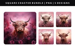 Highland Cow Square Coaster Design | Square Coaster PNG Product Image 1