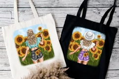 Clipart Sunflowers, Fashionable Girl with Sunflowers. Product Image 9
