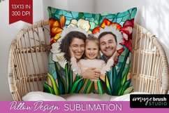 Stained Glass Photo Pillow PNG - Flowers Picture Frame Cover Product Image 1