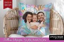 Stained Glass Photo Pillow PNG - Flowers Picture Frame Cover Product Image 1