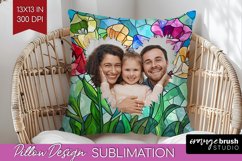 Stained Glass Photo Pillow PNG - Flowers Picture Frame Cover Product Image 1