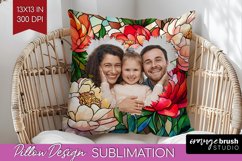 Stained Glass Photo Pillow PNG - Flowers Picture Frame Cover Product Image 1