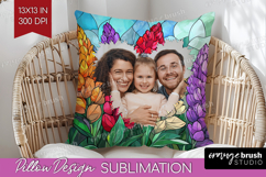 Stained Glass Photo Pillow PNG - Flowers Picture Frame Cover Product Image 1