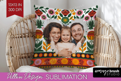 Folk Flowers Photo Pillow PNG - Floral Picture Frame Pillow Product Image 1