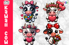 Cute Valentine Highland Cow Clipart, Baby Cow Kawaii PNG Product Image 1