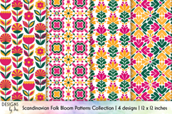 Scandinavian Folk Floral Seamless Patterns, Nordic Flowers Product Image 1