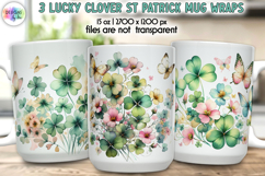 Lucky Clover St Patrick Mug Wrap, Watercolor Floral Shamrock Product Image 1
