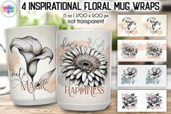 Inspirational Floral Mug Wraps, Artistic 15oz Mug Design Product Image 1