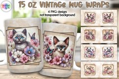 Kitten with Flowers Vintage Mug Wraps, 15 oz Cat Lover Mug Product Image 1