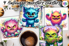 Halloween Monsters Cute Coasters, Creepy Monster PNG Product Image 1