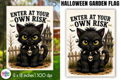 Halloween Garden Flag, Black Cat Warning PNG Product Image 1