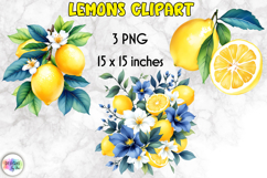 Watercolour Lemon Clipart, Vibrant Lemons PNG Product Image 1