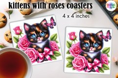 Cute Kitten with Pink Roses and Butterfly Coaster Design Product Image 1