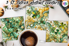 St. Patrick’s Day Clover Coasters, Alcohol Ink Shamrocks PNG Product Image 1