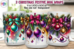 Christmas Ornaments Mug Wrap, Watercolour Christmas Mug Wrap Product Image 1