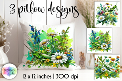 Wildflower Meadow Watercolor Illustration with Grasshopper Product Image 1