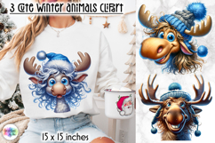 Cute Winter Animals in Blue Hat Clipart, Funny Baby Moose Product Image 1