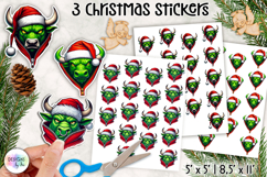 Christmas Grumpy Stickers, Funny Green Character Holiday Product Image 1