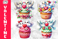 Valentine Cupcake Clipart, Cute Cartoon Love Desserts PNG Product Image 1