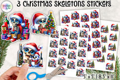 Cute Christmas Skeleton Stickers, Funny Santa Skull Stickers Product Image 1