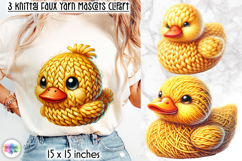 Knitted Duck Clipart, Faux Yarn Plush Duck Mascot Print Product Image 1