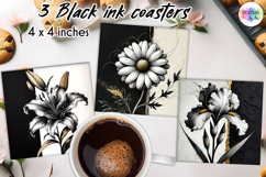 Black Ink Coasters, Floral Coasters, Elegant Golden Coaster Product Image 1